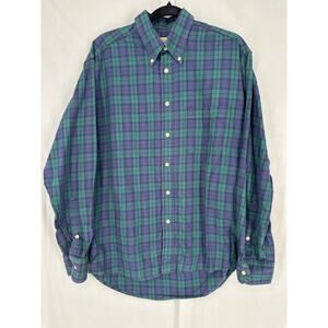 Bills Khakis Shirt Mens Medium Green Plaid Blue Tartan Button Down USA
